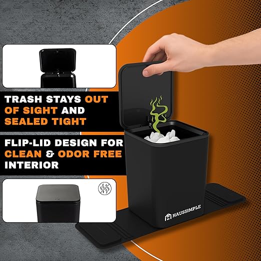 Car Trash Can Leakproof with Lid ??Compact Portable Garbage Bin for Car, Truck, SUV, Minivan ??Anti-Slip Base, Stability Flap ??Includes Trash Bags ??Auto Organizer (Black, Medium)