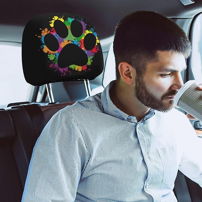 Dujiea 2 Pack Colorful Paw Car Headrest Covers, Universal Soft Car Seat Head Rest Protector, Vehicle Accessories Fabric Headrest Cover for Cars Vans Trucks