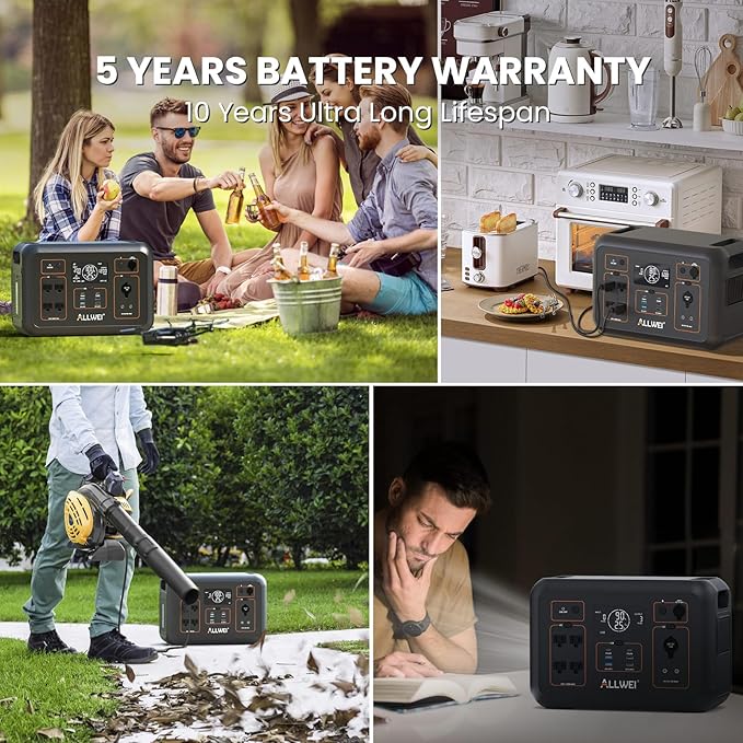 ALLWEI LiFePO4 Portable Power Station 1200W with 1 * 200W Solar Panel, Fast Charge in 1.5Hrs, 1008Wh Solar Generator(Peak 2400W), 4* AC Outlet, Home Backup Battery for Emergency RV Camping Off-grid