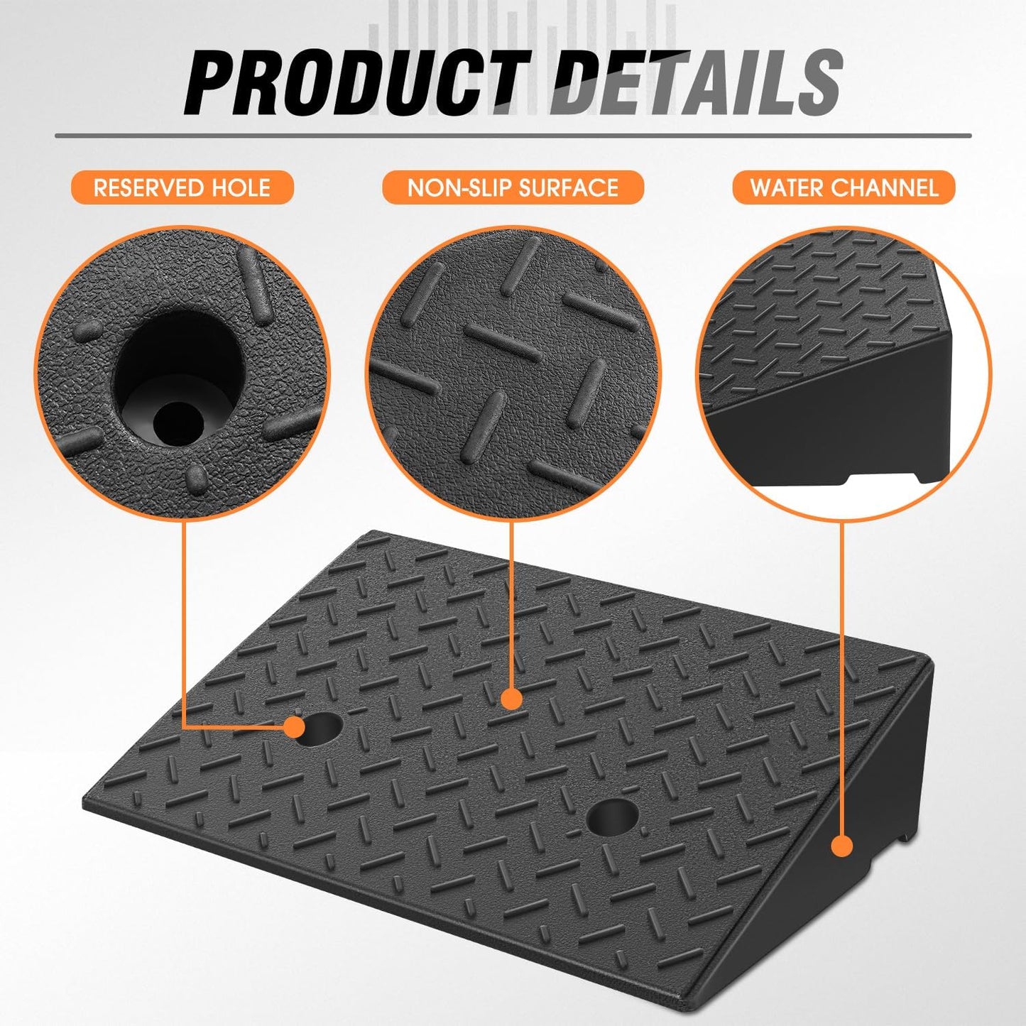 DNA MOTORING 2pcs 5.3" Rise Rubber Curb Ramp Heavy Duty Loading Driveway Ramp Threshold Ramp 19.5 in L x 13.6 in W x 5.3 in H for Loading Dock, Warehouse, Wheelchair, Motorcycles, Cars, TOOLS-00646