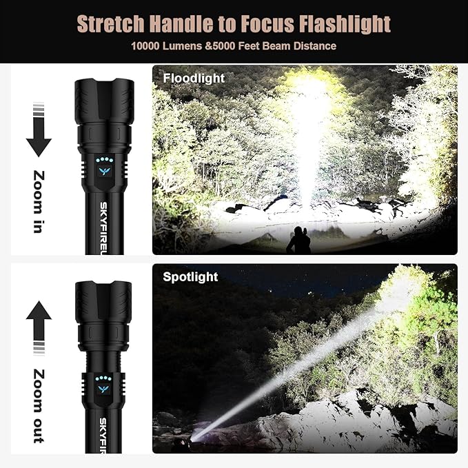 SKYFIRE Rechargeable Flashlights High Lumens,5000mAh Super Bright Flashlight Waterproof Powerful LED Tactical Flash Light for Camping Essentials Outdoor Home&Gifts