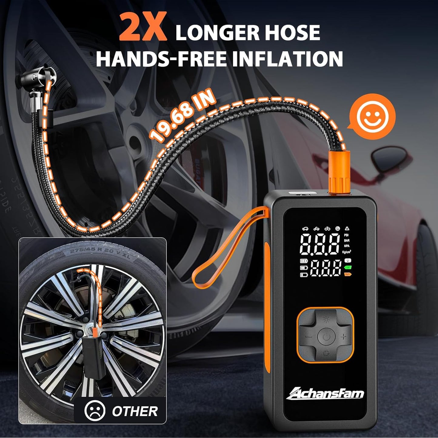 150PSI Tire Inflator Portable Air Compressor - Air Pump with Digital Pressure Gauge, LED Light, Auto Shut-Off Function - Cordless Pump for Car, Motorcycle, Bicycle, Balls and Car Accessories