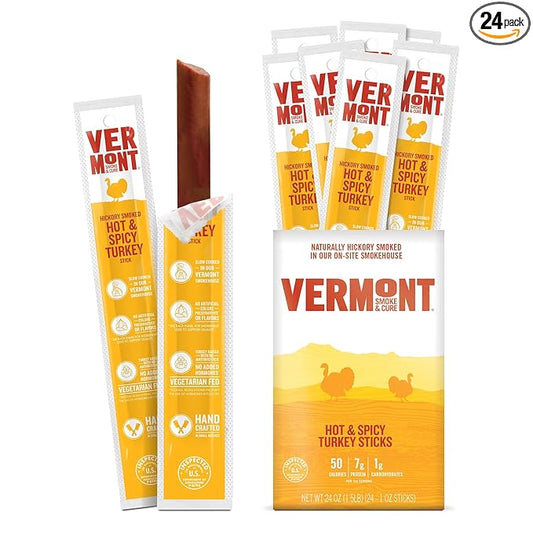 Vermont Smoke & Cure Meat Sticks - Hot & Spicy Turkey - Protein Snacks, No Antibiotics or Added Hormones, Hiking Snacks- 1 oz, 24-Pack