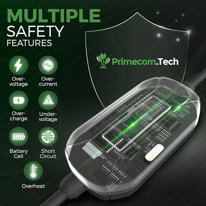 PRIMECOM Level 2 EV Charger 220/240V, 16A, 30ft & 50ft, Portable EVSE Electric Vehicle Charging Cable Compatible with Bolt Volt Leaf BMW i3 Fiat 500e Clarity NIRO Prius (50 Feet, 10-50P)