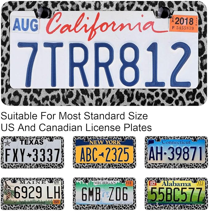 Leopard Print African Colorless Camouflage License Plate Frames Rust-Proof Stainless Steel Screws Fasteners Included Personalized Cover for Women and Men 12.3x6.3 Inch License Plate Holder -DATANSEN