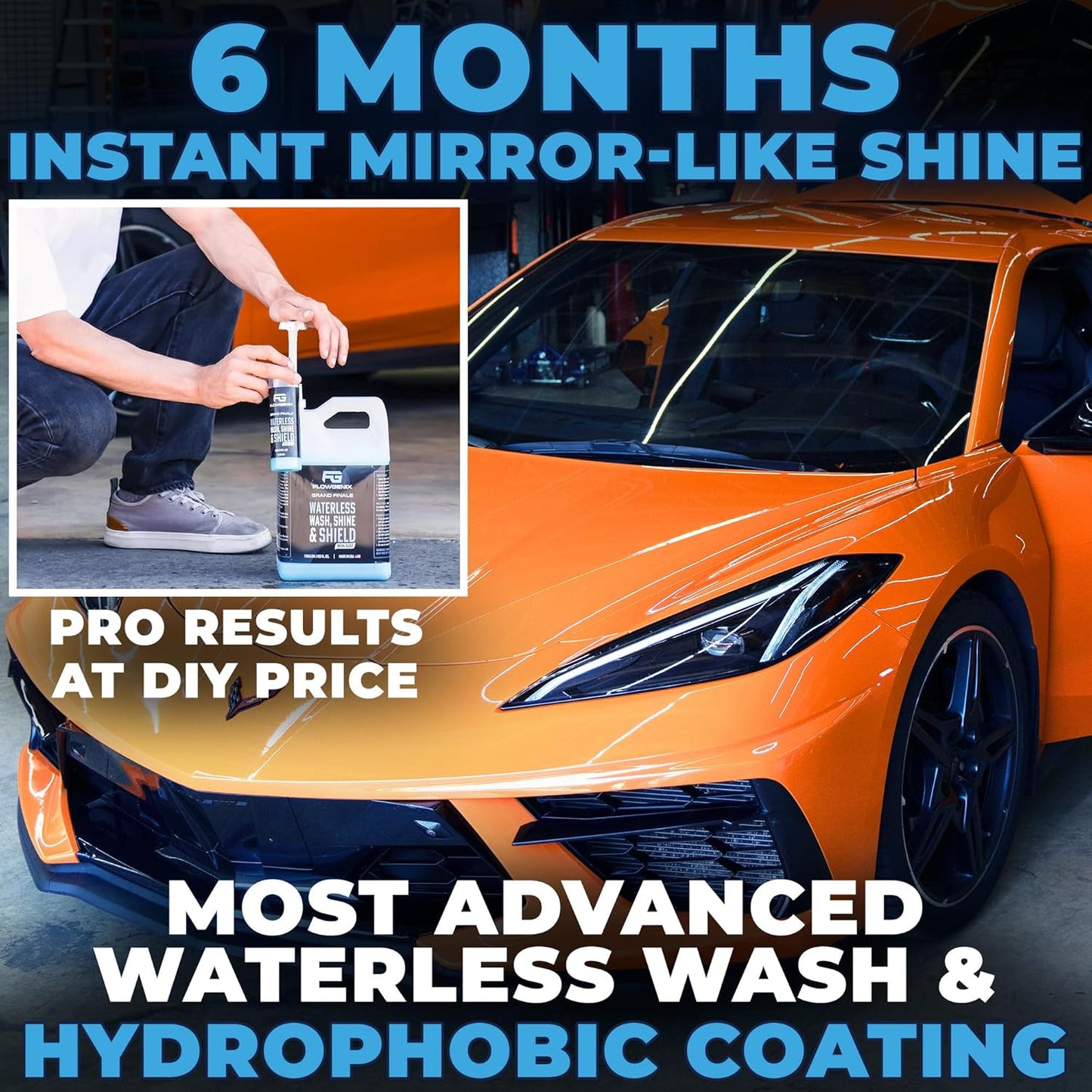 Flowgenix™ Waterless Car Wash Spray - Grand Finale - Motorcycle Cleaner & Car Wax Spray Polish (1 Gal or 128 oz) - Ceramic Coating - Quick Detailer Spray to Make Your Vehicle Shine