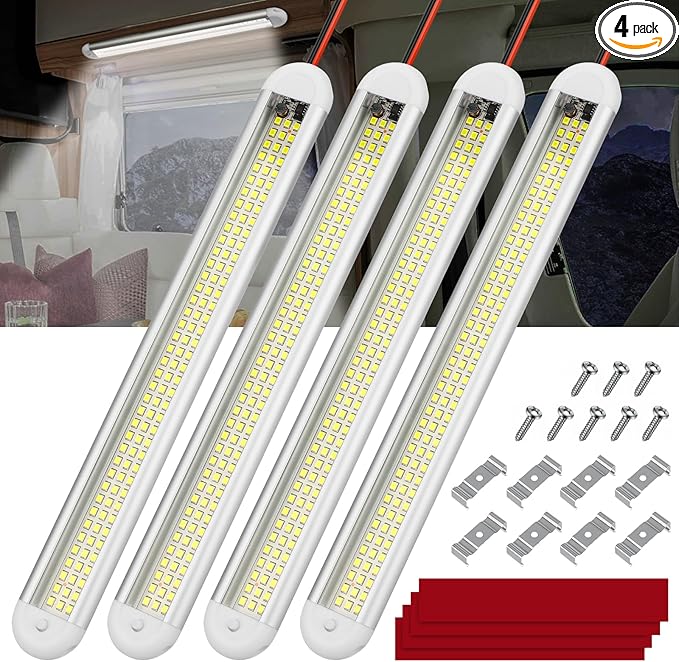 Linkstyle 4PCS 12V Interior LED Light Bar, 120 LEDs Strip Light with ON/Off Switch for Car Trailer Camper Van RV Cargo Boat