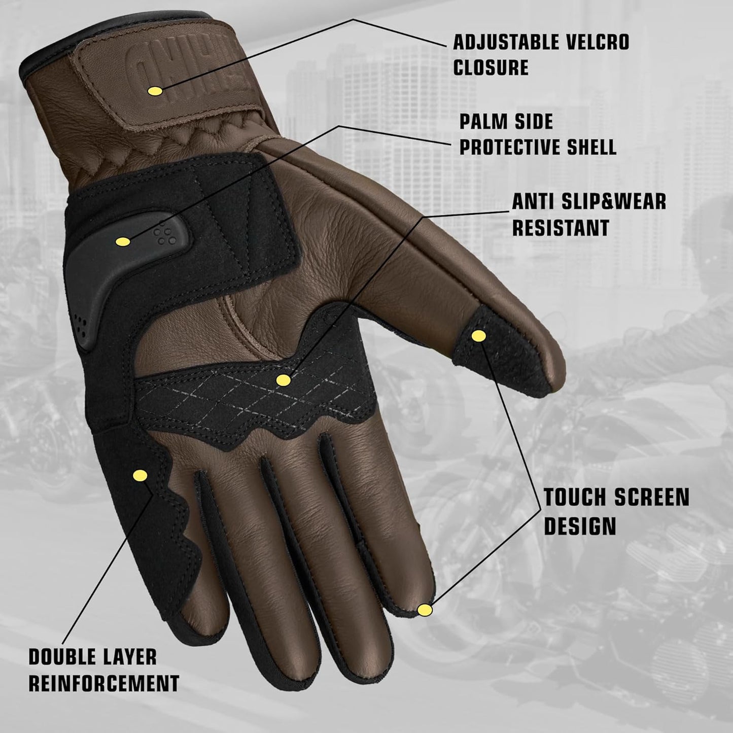 Leather Motorcycle Gloves for Men and Women | Touchscreen | Full Finger | Goatskin Leather Hard Knuckle Motorcycle Riding Gloves (Perforated, X-Large)