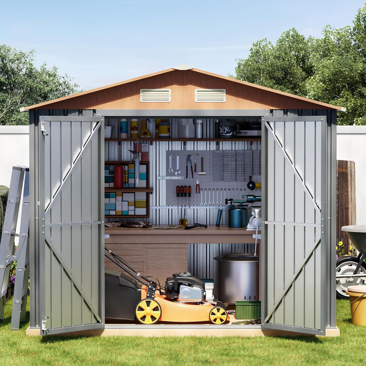 8x6FT Metal Shed & Outdoor Storage Shed, Steel Tool Multi-Used Shed with Vents,Lockable Doors,Window,Compact Tool Shed for Backyard, Patio, Lawn and Garden Various Storage(Matte Gray)