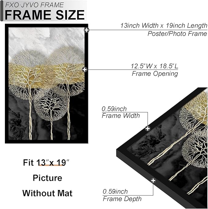 13x19 Picture Frame Set of 6, Display Poster 11x17 with Mat or 13 x 19 Without Mat, Light Weight and High Transparent 13 by 19 Frame for Wall - 6 Pack/Black/13 x19