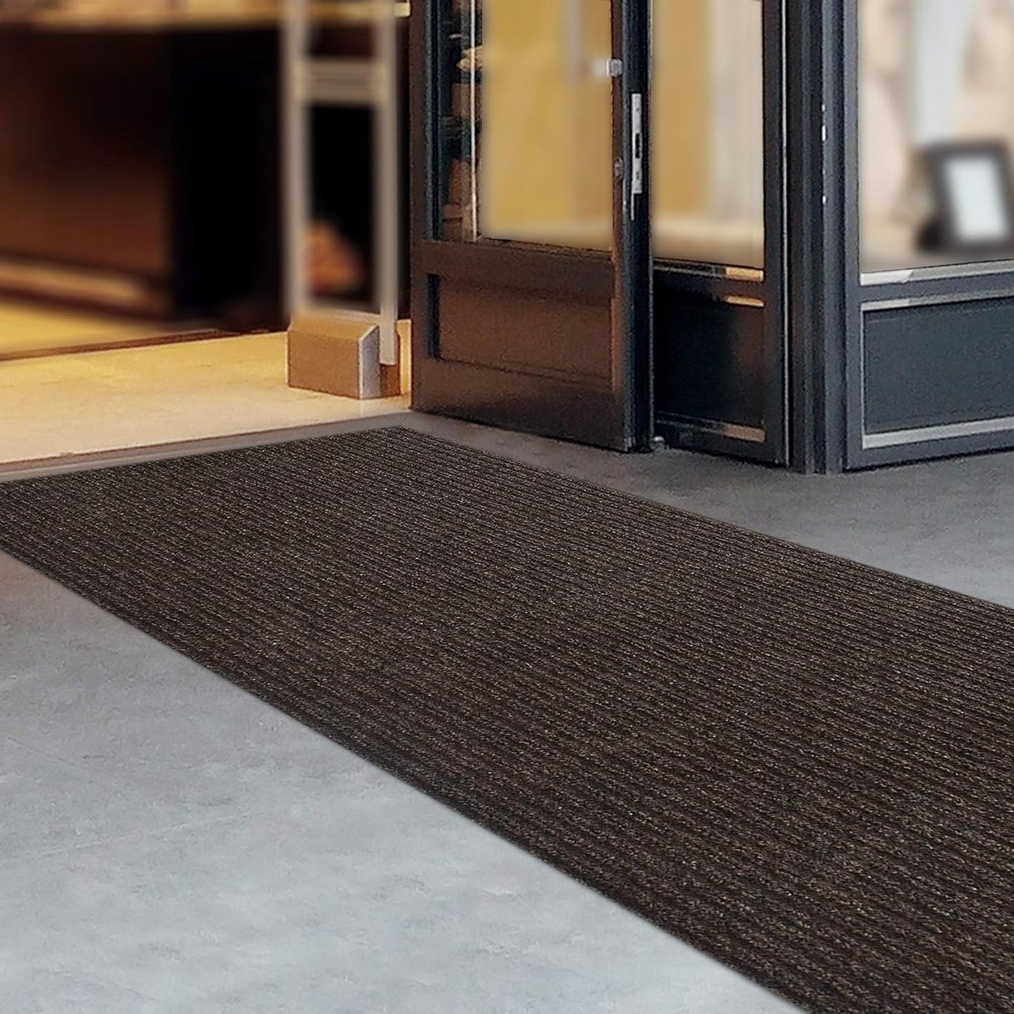 iCustomRug Spartan Weather Warrior Indoor/Outdoor Utility Ribbed Carpet Runner with Non-Slip Thermoplastic Rubber Backing, 3ft X 18ft in Brown