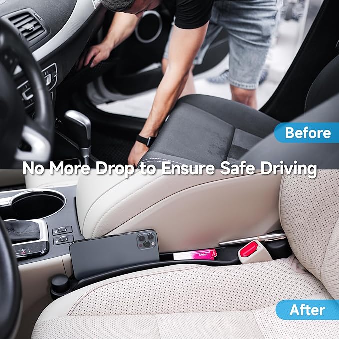 Car Seat Gap Filler Set of 2, 3IN1 Seat Side Gap Filler Plug with Storage Slot & Hook Function, Soft Foam Universal Fit Car SUV Truck Fill Gap Between Seats Console Organizer（Narrow Black）
