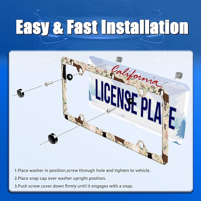 Sheep and Flowers License Plate Frame Farm Animal License Plate Stainless Steel Auto Parts Colorful License Plate Decorative with Screws Size 12.3" x 6.3" Men Women
