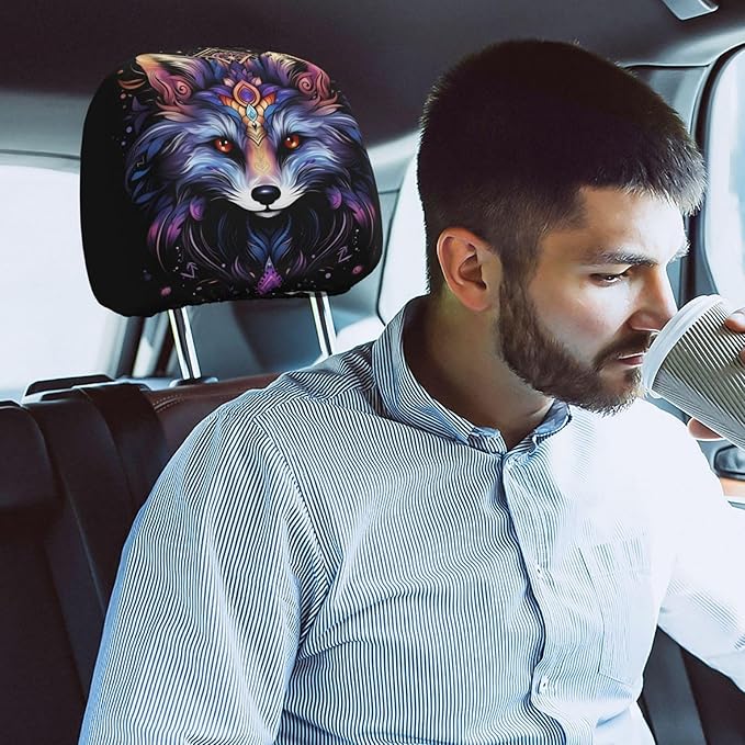 Dujiea 2 Pack Bohemian Mandala Fox Car Headrest Covers, Universal Soft Car Seat Head Rest Cover Protector, Vehicle Accessories Fabric Headrest Cover for Cars Vans Trucks