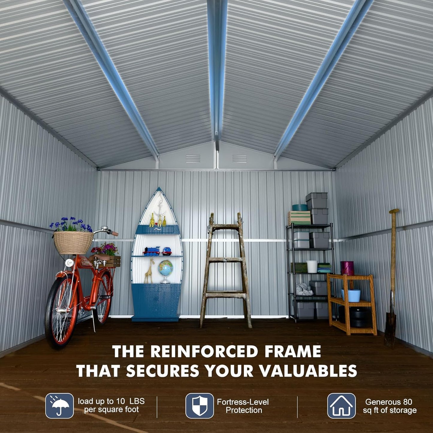 Metal Shed 8x10 FT - Steel Tool Storage with Sliding Door & Vents - Outdoor Bike Sheds for Garden, Backyard, Patio - Utility Storage Solution