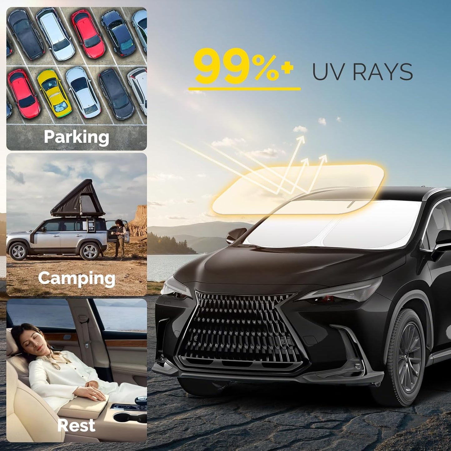 Car Windshield Sun Shade Compatible with 2022 2023 2024 2025 Lexus NX NX250 NX350 NX350h NX450h+ Accessories Foldable Front Window Sunshade Custom for Lexus NX Windshield Sun Visor