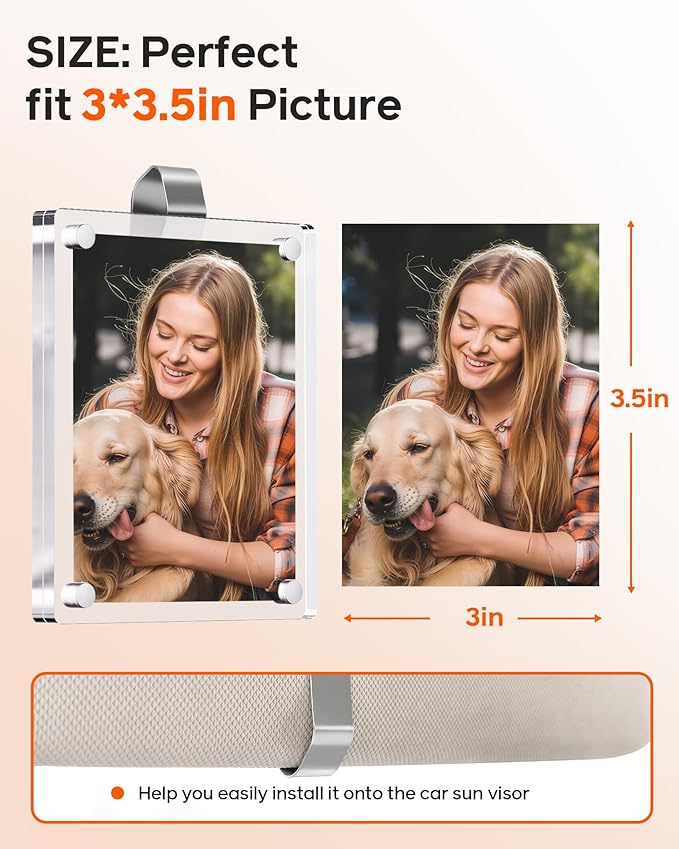 2Pcs 3"x3.5" Magnetic Car Visor Photo Holders - Strong Clip-on Picture Frames for Sun Visor - Personalized Photo Display for Family, Pets & Memories - Car Accessories Gift with Secure Clips