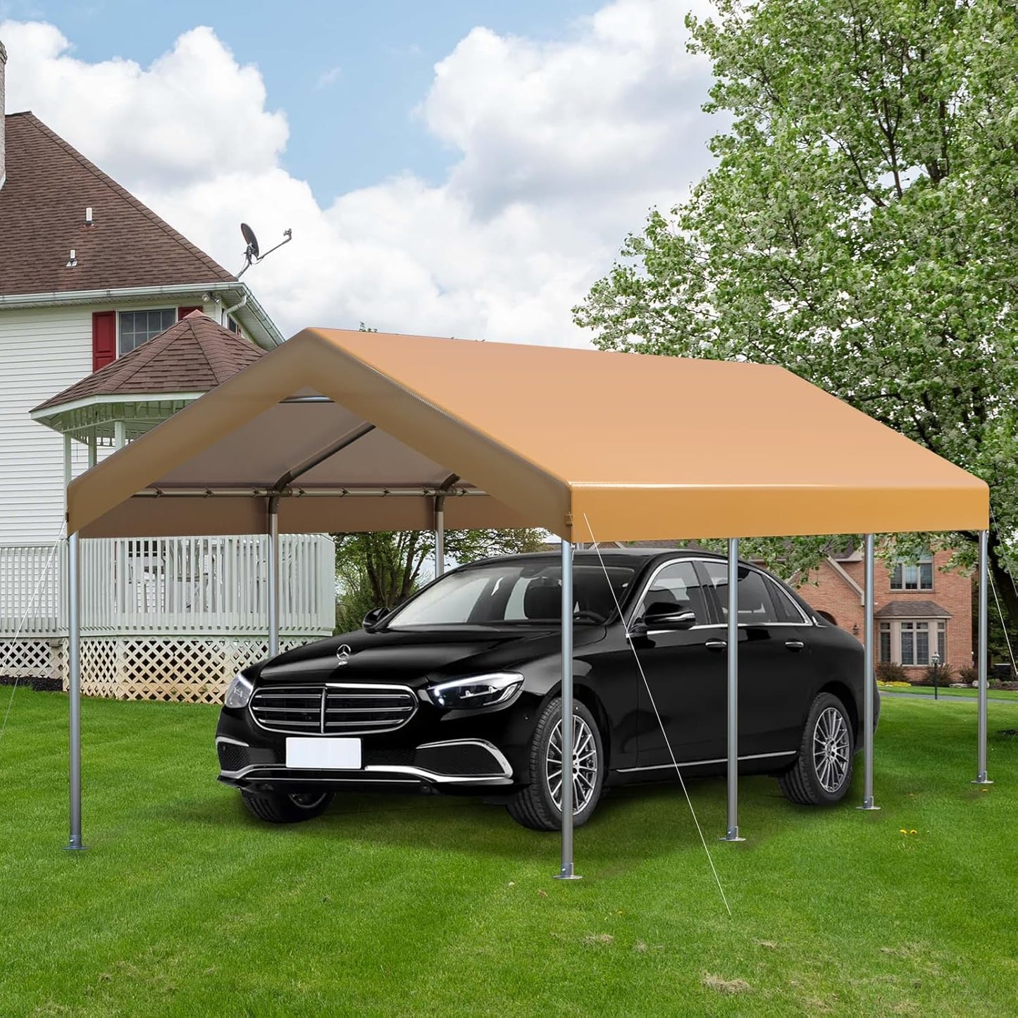 10X20 Ft Heavy Duty Carport Canopy, Portable Garage, Car Tents, Easy to Assemble, Reinforced Structure, with Hanging Edge, Applicable to Car, Bike, Boat, Party (Yellow)