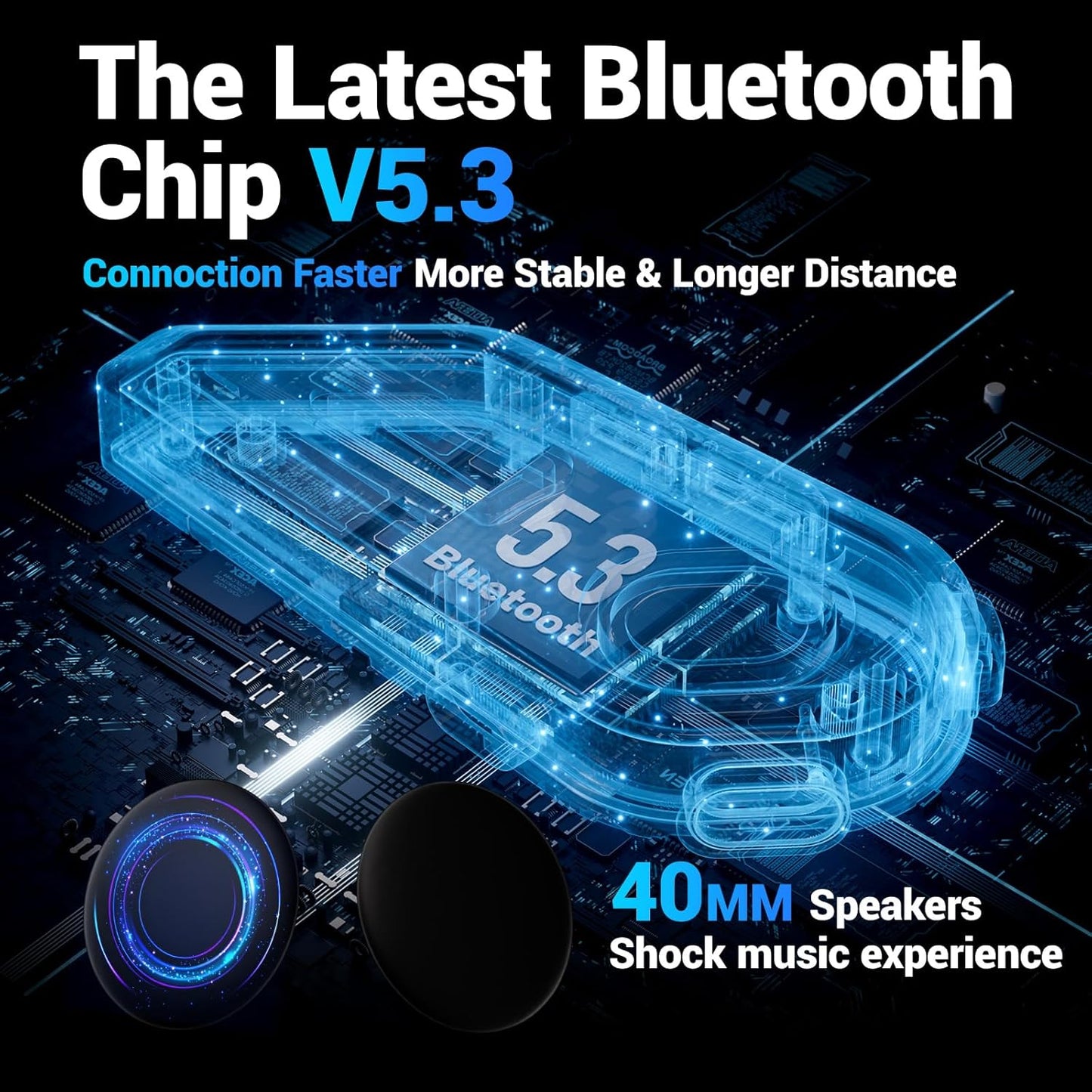 Motorcycle Helmet Bluetooth, Helmet Speakers with 2 Type Mics, Hands Free Call/Music/IPX5/Noise Cancellation/Wake Up Siri/Can Connect Two Mobile Phones, Motorcycle Bluetooth Headset C5