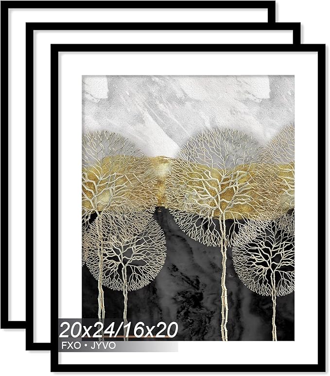 20x24 Picture Frame Set of 3, Display Poster 16x20 with Mat or 20 x 24 Without Mat, Light Weight and High Transparent 20 by 24 Frame for Wall - 3 Pack/Black/20 x24