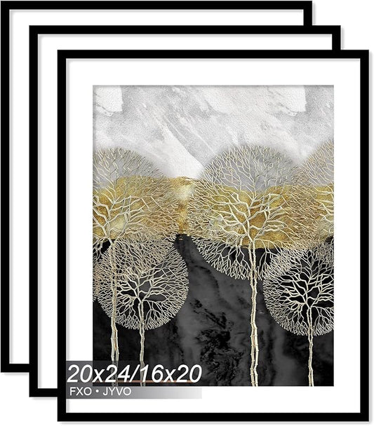 20x24 Picture Frame Set of 3, Display Poster 16x20 with Mat or 20 x 24 Without Mat, Light Weight and High Transparent 20 by 24 Frame for Wall - 3 Pack/Black/20 x24