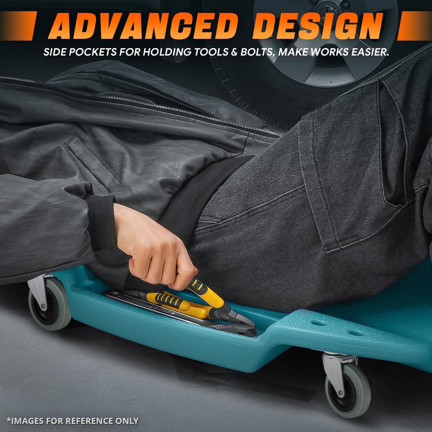 DNA MOTORING 48 Inches Heavy-Duty Low-Profile Roller Automotive Creeper with Padded Headrest, Tiffany Blue, TOOLS-00239-TB