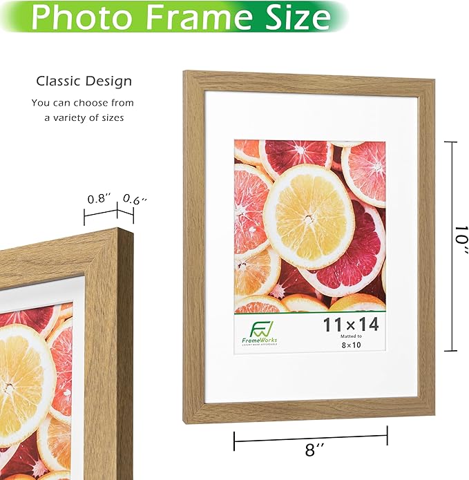 FrameWorks 2-Pack, 11x14 Matted to 8x10 Picture Frame, Golden Oak – Classic Wooden Photo Frame with Tempered Glass, Modern Matte Finish for Prints, Posters, Certificates & Wall Decor – Gallery-Ready