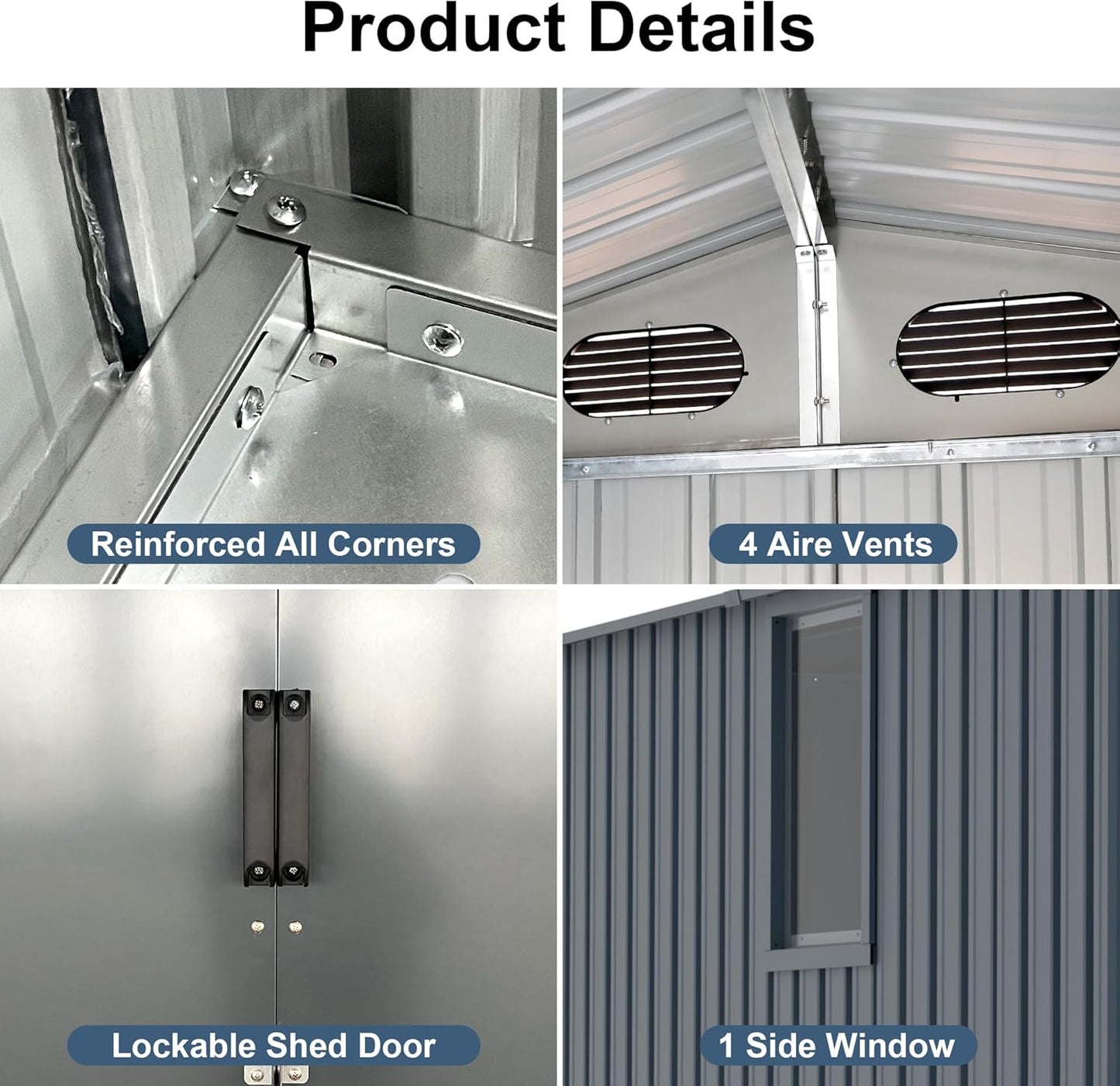 Outdoor Storage Shed 8x10 FT with Window - Metal Sheds & Outdoor Storage for Motorcycle, Bike, Garden Tool, Lawnmower - Backyard Tool Building with 1 Sliding Door, 4 Vents (Without Floor)