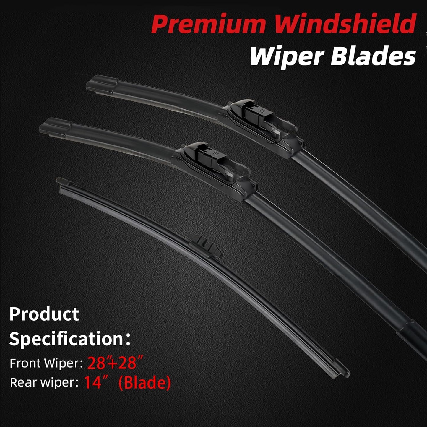 OTUAYAUTO Premium Windshield Wiper Blades - Replacement for Ford Edge 2016-2023 - Precision Fit, All-Weather Performance, Front and Rear Wiper Blades, Pinch Tab - 28"+28"+14" (Pack of 3)