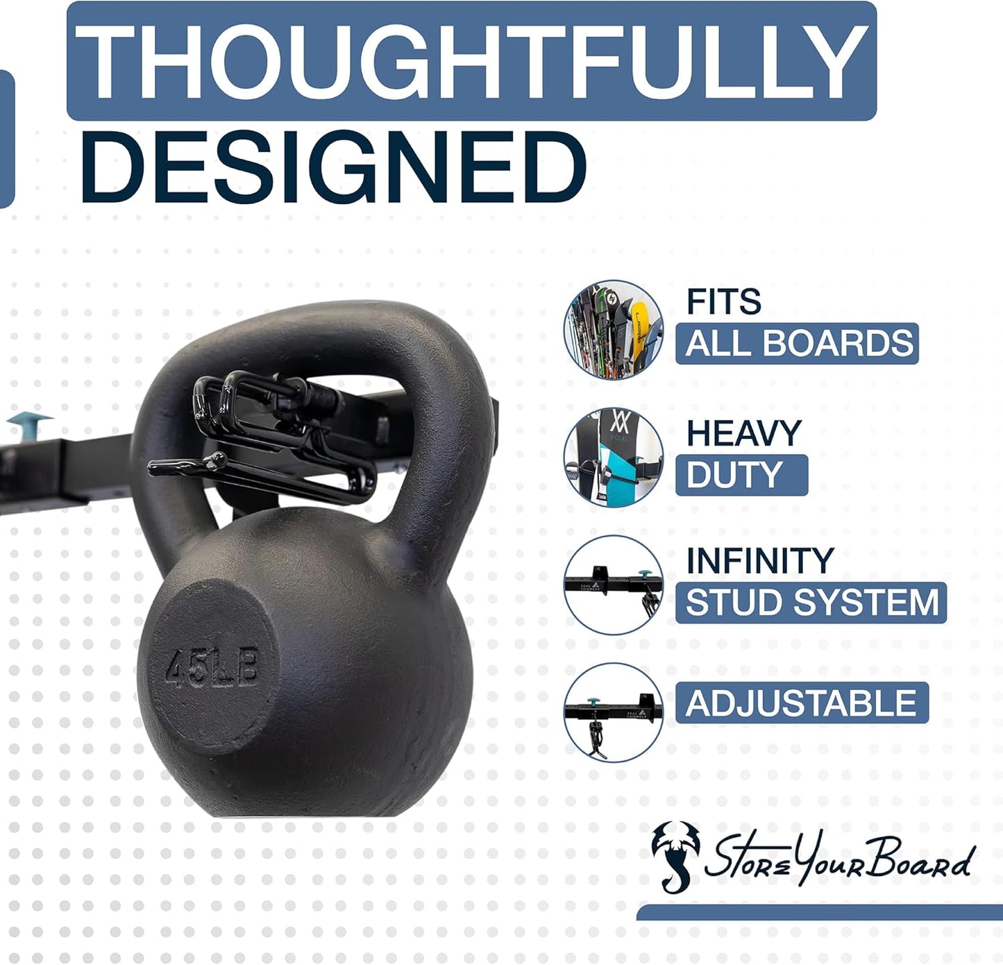 StoreYourBoard Lone Peak Ski Storage Rack, Wall Mount Organizer Holds 5 Pairs of Skis and Poles, Supports 300 lbs, 46 in x 8 in x 3.5 in