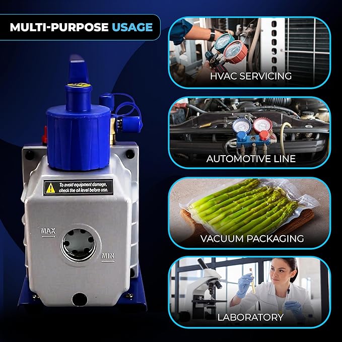 7 CFM Vacuum Pump for AC System - HVAC Vacuum Pump - 1/2 HP Automotive AC Vacuum Pump - 110V/60Hz Air Conditioning Vacuum Pumps Mini Split