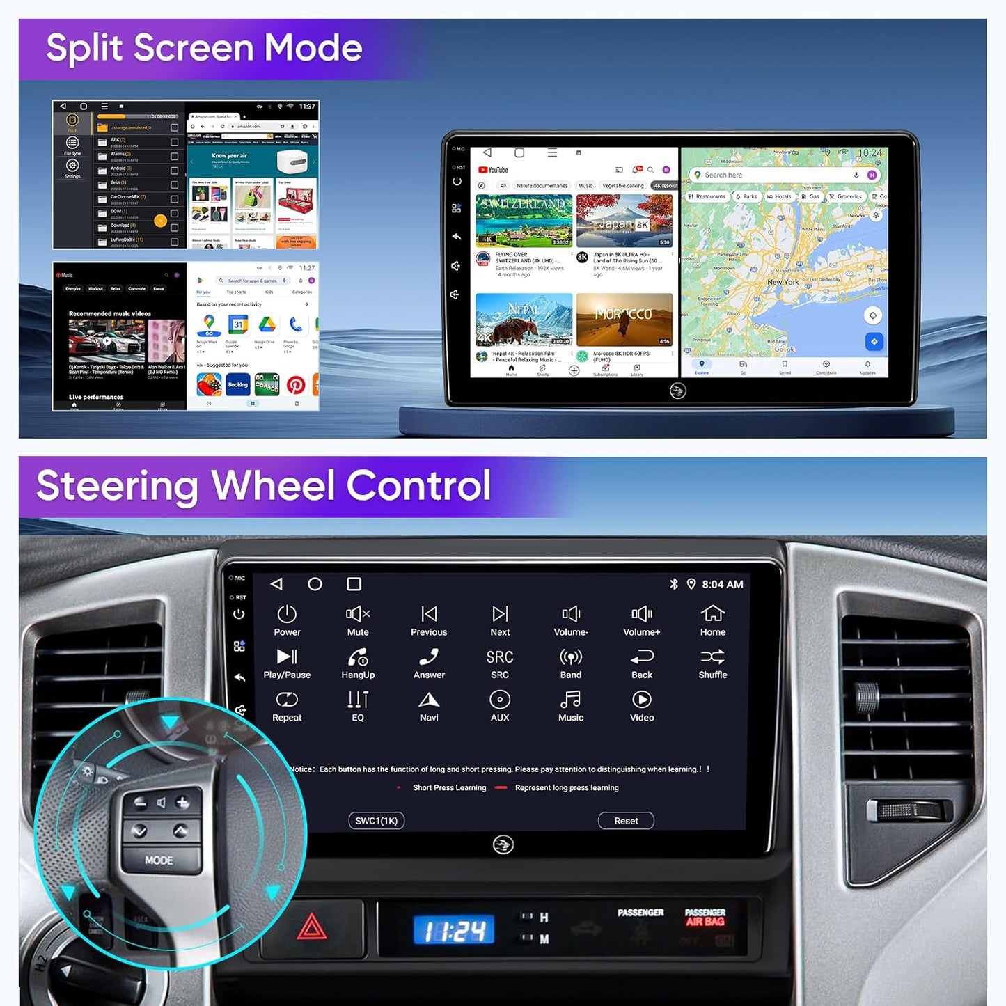 for Toyota Tacoma Radio Upgrade 2005-2015, QLED Touch Screen Car Stereo 9 inch Android 13 Head Unit Replacement with Wireless CarPlay Andriod Auto GPS Navigation 5G WiFi Build in 48EQ FM Radio(2+64G)