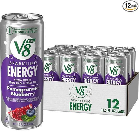 V8 +Energy Sparkling Pomegranate Blueberry Juice Energy Drink, 11.5 fl oz Can (12 Pack)