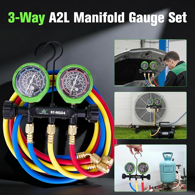 Super Stars A2L Manifold Gauge Set, (psi °F) R32/454B/410A/R22, 3-1/8" Gauges with 60 inches Hoses