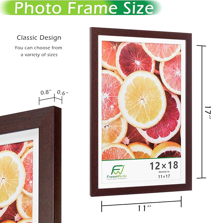 FrameWorks 2-Pack, 12x18 Matted to 11x17 Picture Frame, Mahogany ??Classic Wooden Photo Frame with Tempered Glass, Modern Matte Finish for Prints, Posters, Certificates & Wall Decor ??Gallery-Ready