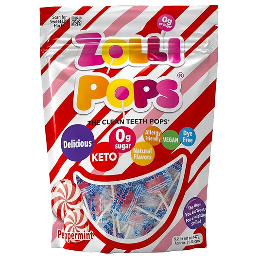 Zollipops Clean Teeth Lollipops, Anti Cavity, Sugar Free Candy for a Healthy Smile Great for Kids, Diabetics and Keto Diet, Peppermint, 5.2oz