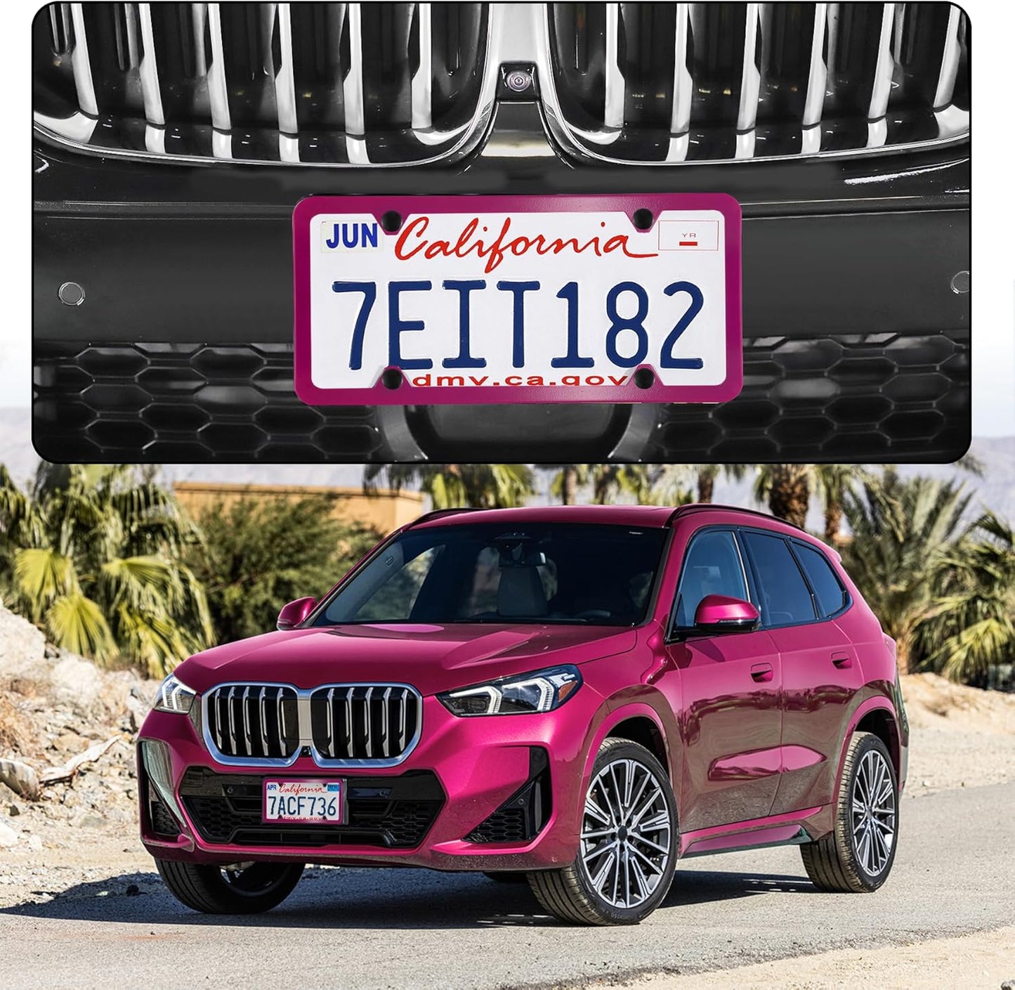 LivTee 4 Holes Stainless Steel License Plate Frames, 2 PCS Car Licence Plate Covers, Automotive Exterior Accessories Slim Design with Bolts Washer Caps for US Vehicles, Hot Pink