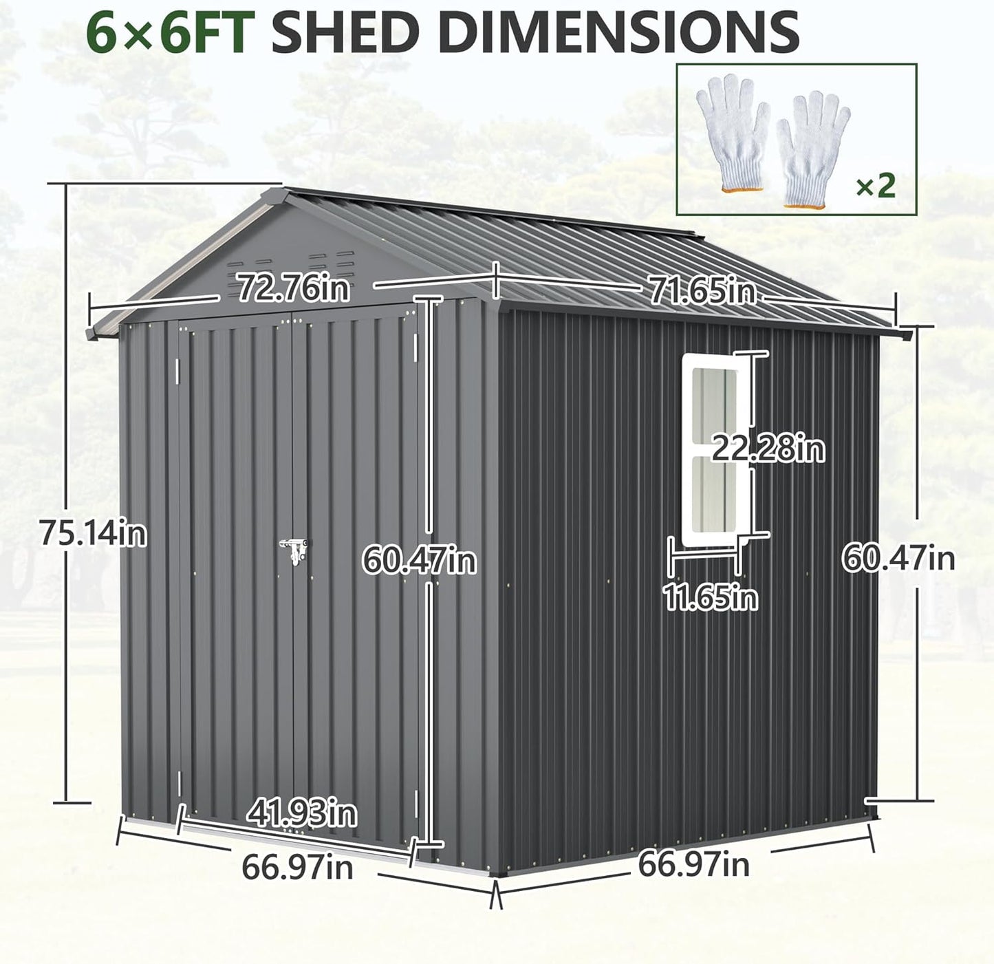 Outdoor Storage Shed, 6 X 6ft Metal Galvanized Steel Garden Shed with Floor Frame, Utility Tool Shed Storage House for Backyard, Patio, Lawn