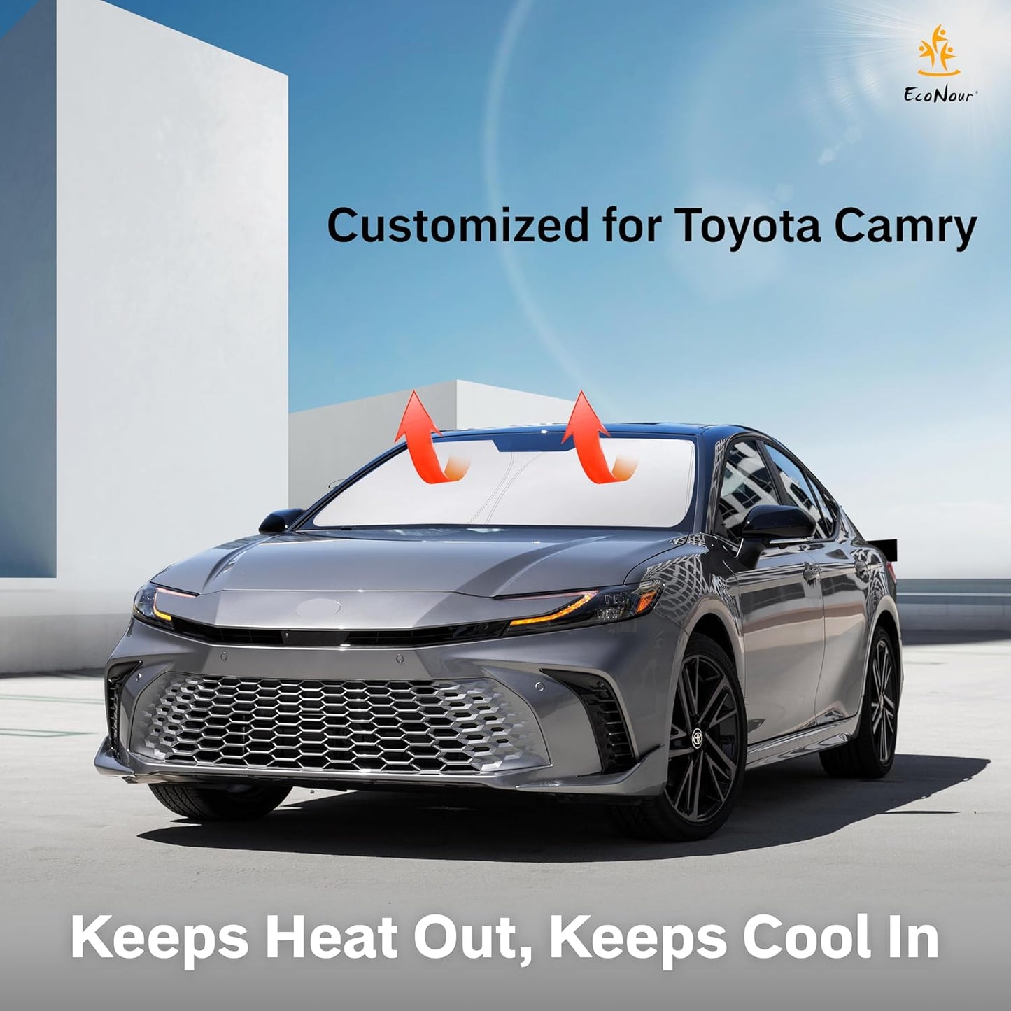 for Toyota Camry 2018-2024 2025Car Windshield Sunshade EcoNour - 240T Polyester Material Cars Sun Visor Reflector - Blocks UV Rays - Foldable Sunshade Interior Protection Accessories