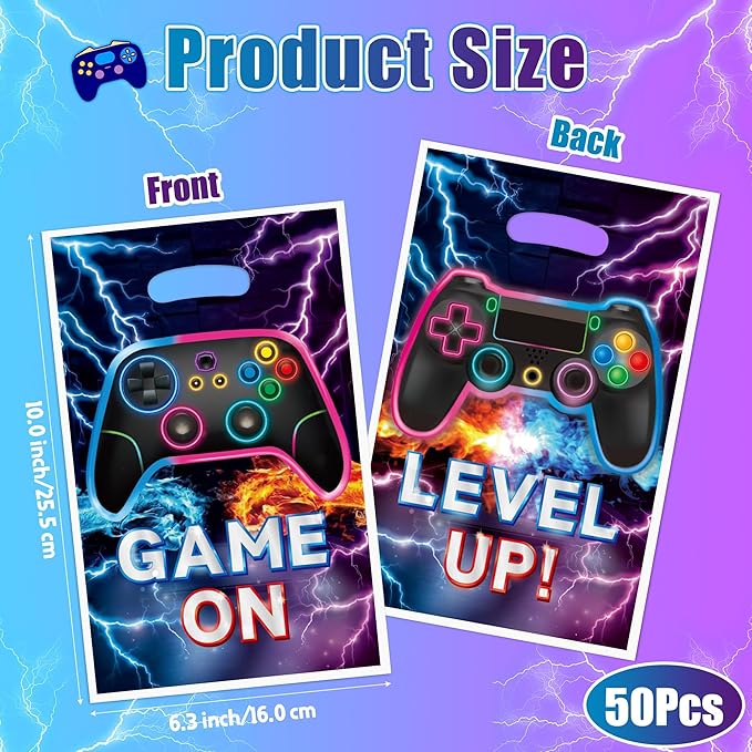 Video Game Party Favor Bags - 50Pcs Video Gaming Sweet Goody Candy Treat Gifts Bags, Game on Themed Party Decorations for Kids Gamers Players Birthday Gaming Events Supplies