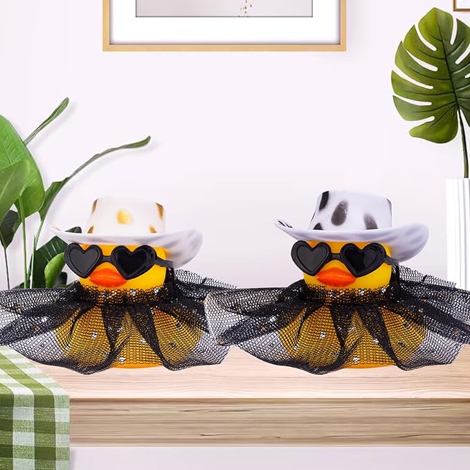 Rubber Duck Ornament - Cute Duck Car Dashboard Decoration Accessories with Mini Hat Sunglasses and Skirt