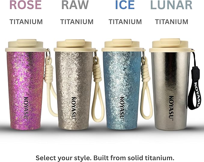KOYASU 16oz Whole-Body Titanium Travel Mug – Double-Wall Insulated Cup, Leak-Proof Lid, Lightweight & Reusable, BPA-Free Tumbler, Wide Mouth, Durable, Hot 6H/Cold 24H, for Commute or Camping (Blue)