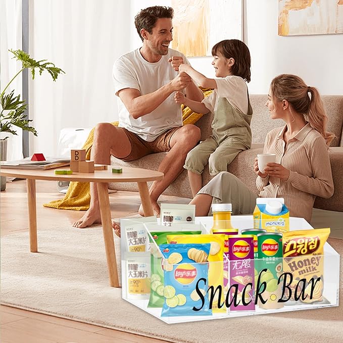 Snack Organizer for Countertop, Acrylic Snack Storage Containers with 4 Compartments - Clear
