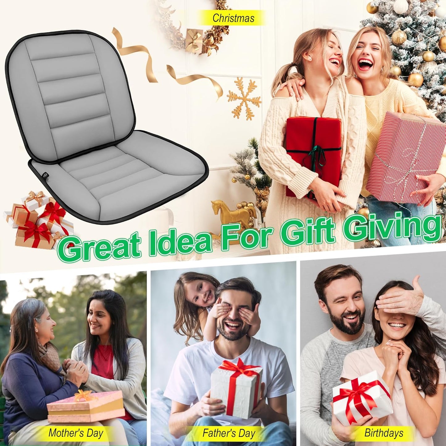 kingphenix Car Seat Cushion with Lumbar Support Pillow: Enhanced Comfort Memory Foam Design for Pain Relief, Ideal for Drivers and Office Use - Ergonomic Lumbar Comfort for Long Sitting - Gray