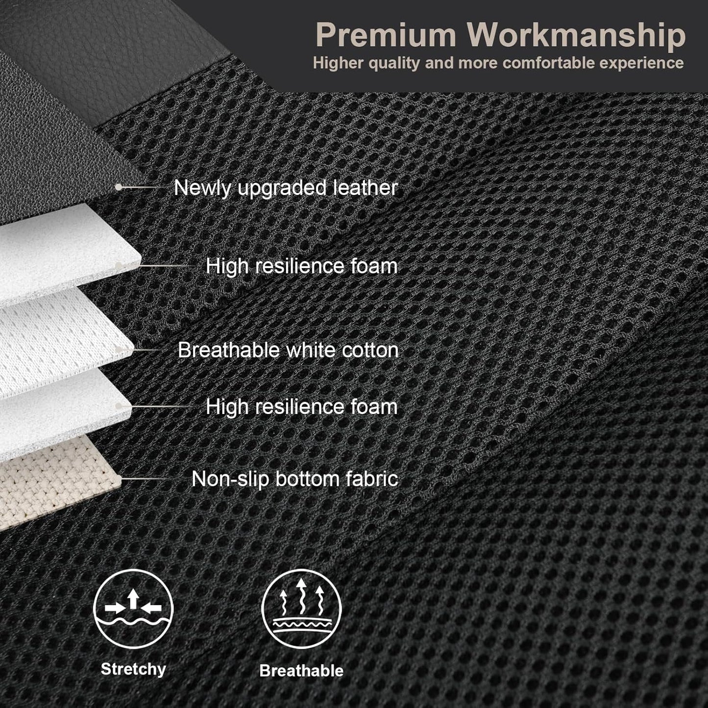 GIANT PANDA 2 Pcs Front 3D Air Mesh Car Seat Cover Custom Fit Ford F150 F250 F350 F450 SuperCrew/Crew Cab Pickup Trucks, Breathable Cooling Seat Protector with Composite Sponge Inside (Black)