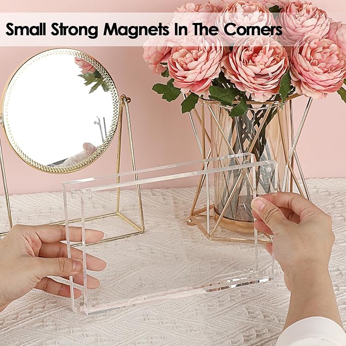 JUXYES 8.5 x 5.5 Clear Acrylic Business License Frame Magnetic Certificate Display Frame, Acrylic Sandwich Frames Frameless Picture Frame Tabletop Magnetic Frames for Business License Certificate