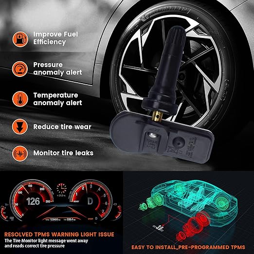 Set of 1 TPMS Tire Pressure Sensor Compatible with Berlingo Multispace 2008-2020 Peugeot 207 Cc 2007-2015 433MHz Tire Pressure Monitoring System Replaces# 9802003680 9811536380