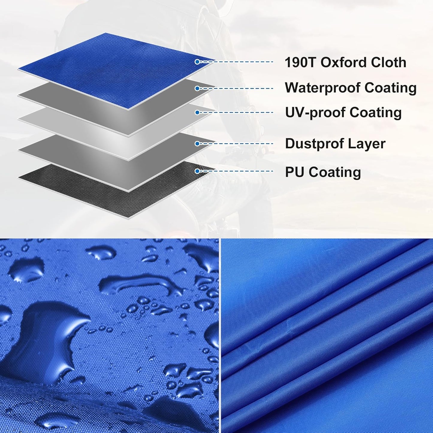 X AUTOHAUX Motorcycle Cover for Harley Davidson for Honda for Suzuki All Season Waterproof Sun Outdoor Protection Motorbike Cover Fits Up to 116.14'' Motorcycles Cover XXXL Blue Silver Tone