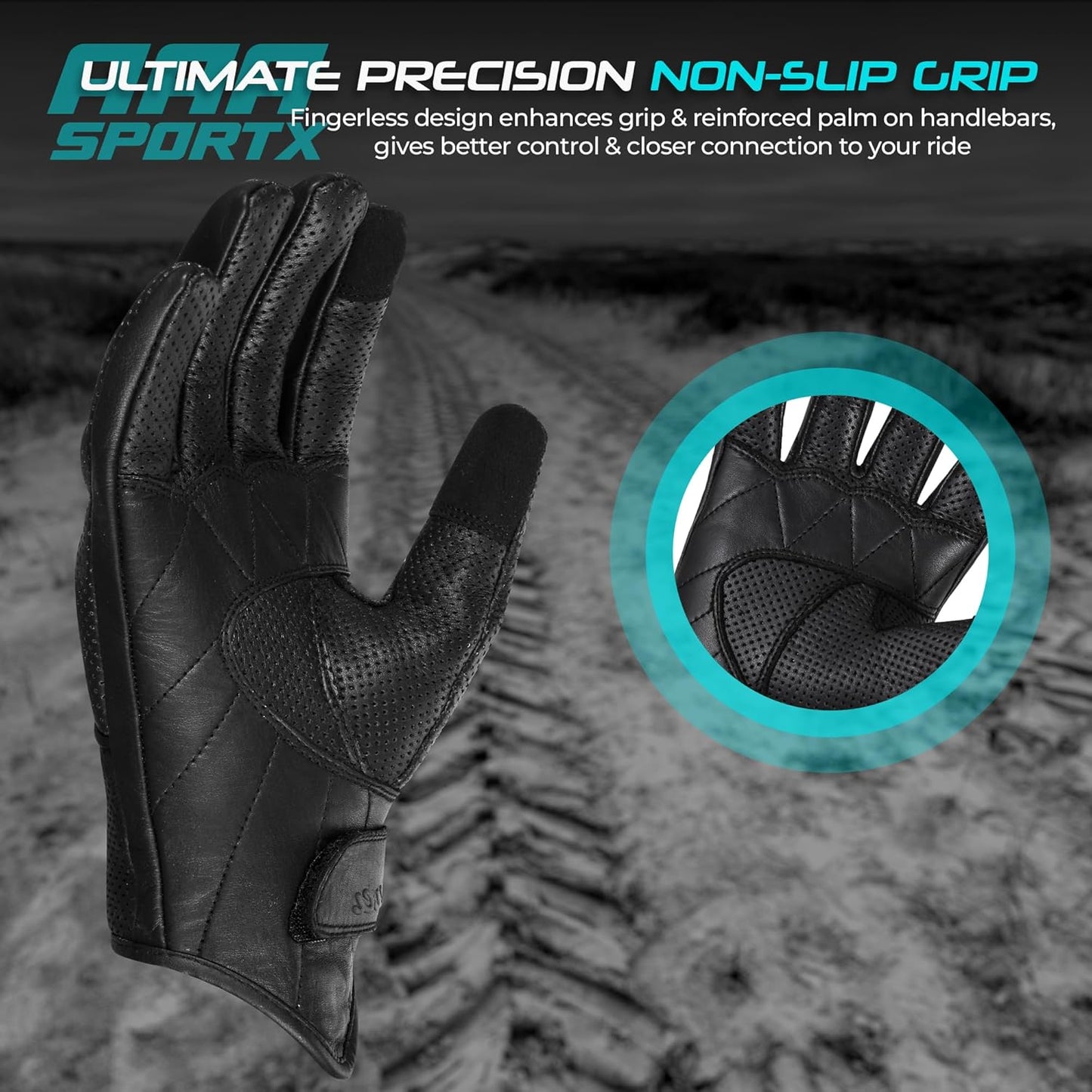 aasportx Motorcycle Gloves - Men's Leather Motorbike Gloves with Touchscreen Function - Non-Slip Pads for Men & Women