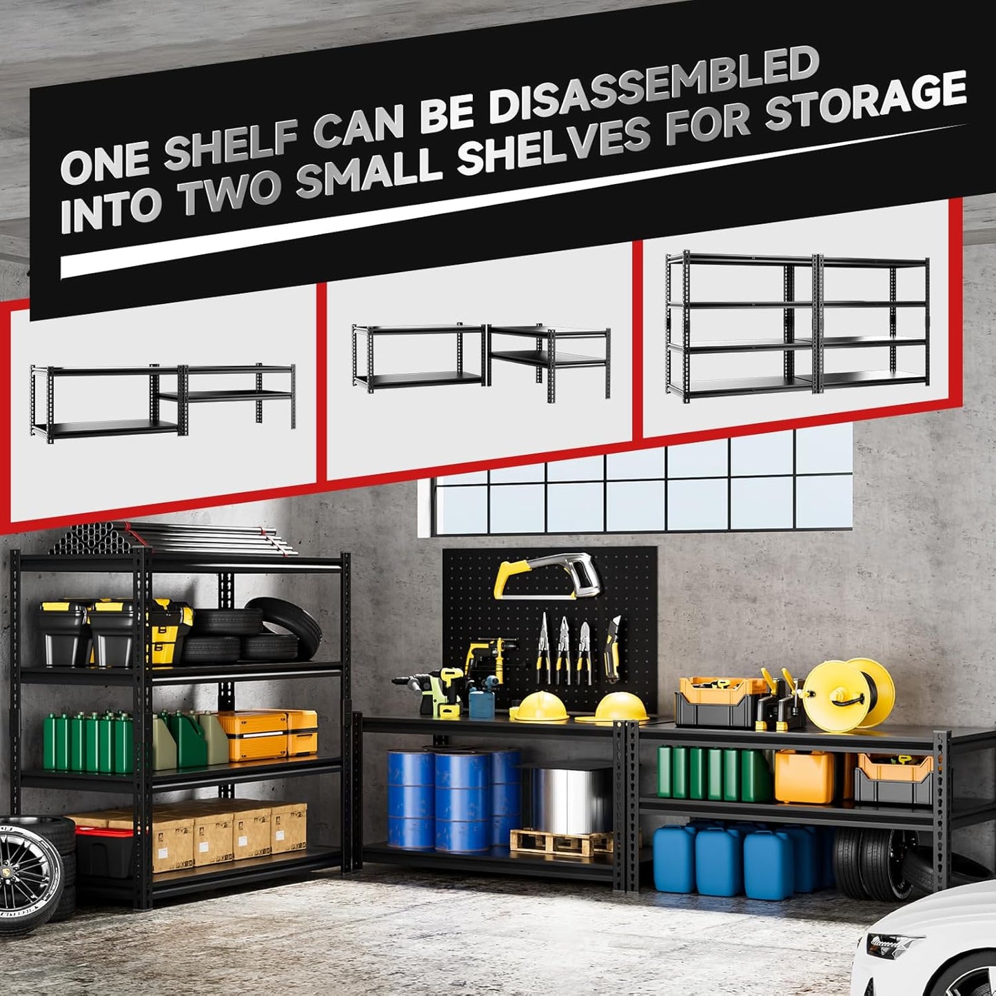 4-Tier 40" W X 20" D X 60" H Storage Shelves 2500LBS Garage Shelving Metal Storage Shelf Adjustable Metal Racks with Shelves Heavy Duty Shelving Units and Storage Utility Shelf